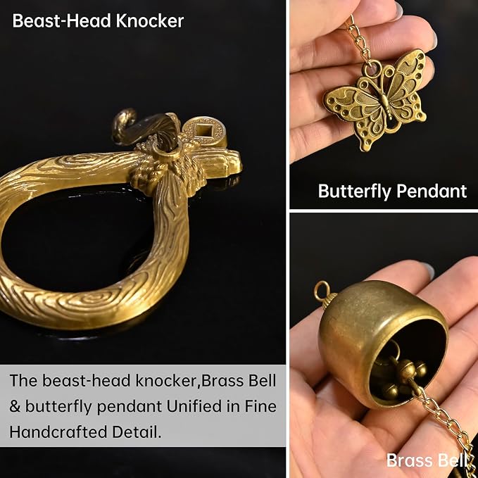 Korean Brass Door Bell with Butterfly Charm – Zen Decor Vintage Door Chime for Home Entrance, Peaceful Sound & Door Chimes When Door Opens