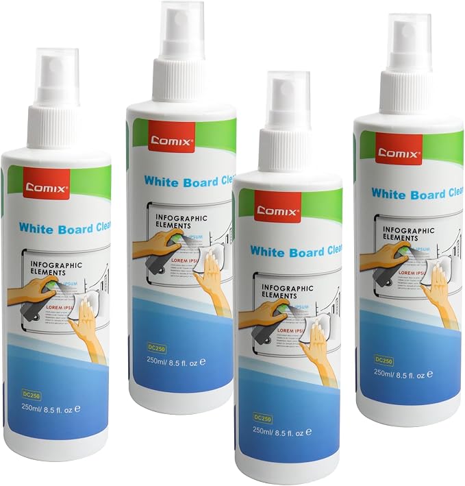 Comix Whiteboard Cleaner, 8.5oz Dry Erase Cleaner, Non-Toxic White board Cleaning Spray, 4 Pack