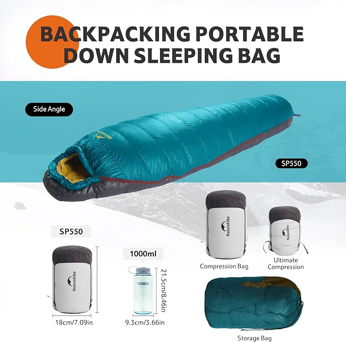Naturehike 0 Degree RDS Down Mummy Sleeping Bag for Adults, 650 Fill Power, Cold Weather Backpacking Sleeping Bag for Camping, Hiking, -1℉ 18℉ 30℉, YKK Zipper
