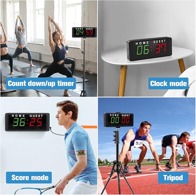 Samshow LED Electronic Scoreboard Digital Score Keeper with Remote & Tripod, Basketball Scoreboard with Shot Clock & Timer & 12/24h Real Time for Football/Corn Hole/ping Pong/Table Tennis