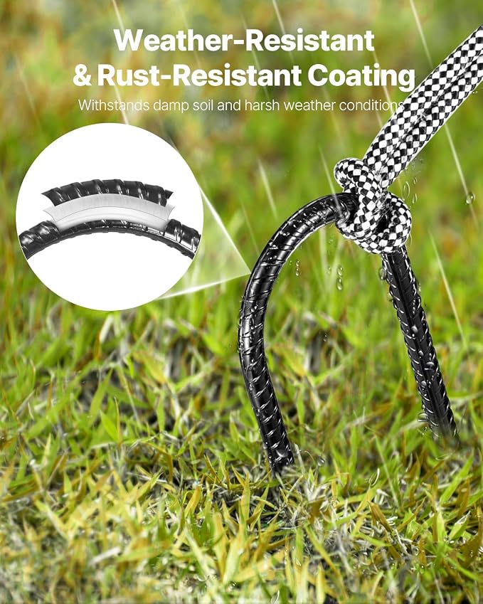 VEVOR Rebar Stakes, 10-Inch, Heavy-Duty 0.32 in Diameter U Shape, Galvanized Steel Ground Anchors with Chisel Point End & Rust-Resistant Coating, for Gardening Support, Fence, Camping Tents (12-Pack)