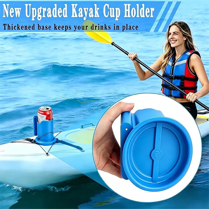 Paddle Board Cup Holder, 2-in-1 Kayak Cup Holder, Thickened Base Increased Stability, Paddle Board Accessories for SUPs, Canoes, Surfboards, Boats