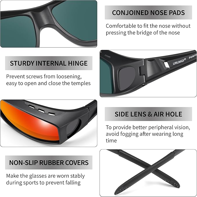 URUMQI Polarized Sunglasses Fit Over Glasses for Men Women, Wraparound Sun Glasses UV400 Protection for Driving Fishing