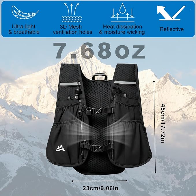 Running Hydration Vest Backpack, Lightweight Hydration Backpack with 500ML Water Bladder and Night Running Light