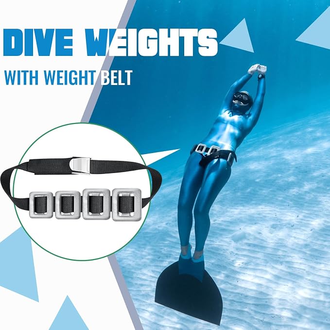 Tellegloww 4 Pcs Dive Weights for Scuba with 1 Pcs Scuba Diving Weight Belt Set Scuba Weights Nylon Long Scuba Weight Belt with Metal Quick Release Buckle for Summer Free Diving Spearfishing
