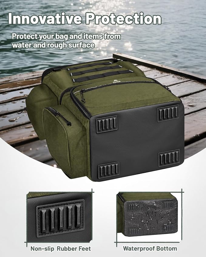 MATEIN Fishing Backpack with 4 Tackle Boxes, Fishing Bag with Rod Holder | 3600 Tackle Box 4 Pack, Water Resistant Tackle Backpack with Cooler Compartment, Safety Compass, Gifts for Fishermen