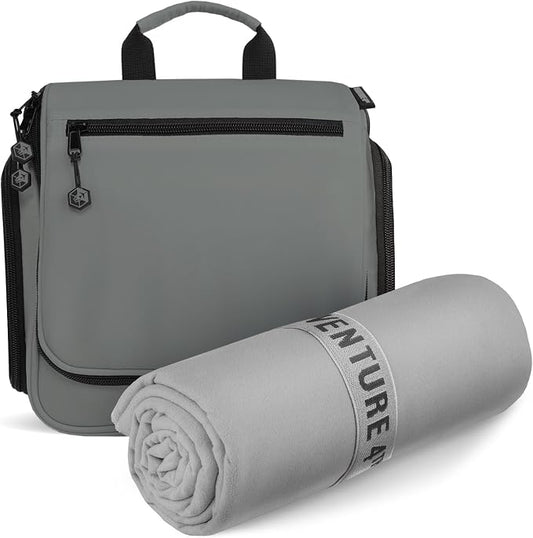 VENTURE 4TH Travel Toiletry Bag & Quick Dry Towel Set - Ideal Travel Bundle for Camping, Hiking, Backpacking and Business Trips - Size XL Travel Towel