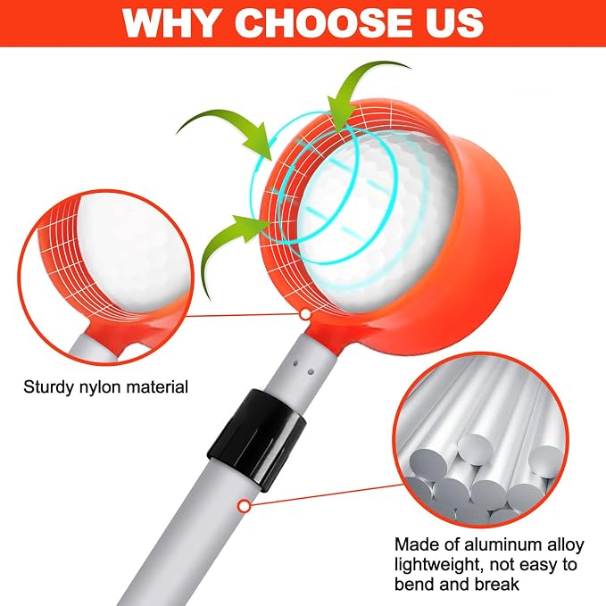 Golf Ball Retriever - Telescopic Aluminum Alloy Pole and Firm Nylon Cup Grabber