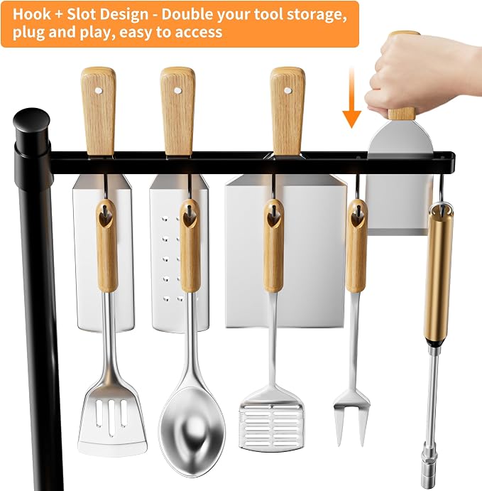 DAOYA Grill Caddy for Outdoor Grill - Griddle Caddy Organizer for Blackstone with Adjustable Seasoning Holder, Paper Towel Holder, BBQ Tool Rack, Portable Carry Bag for Camping Picnic