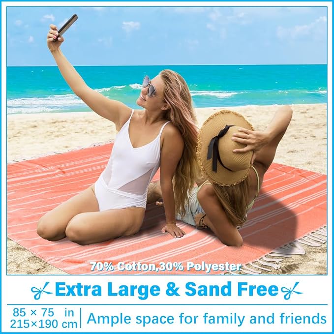 Vikumond Oversized Turkish Beach Towel Blanket XXL Cotton Sandproof Towels Boho Woven Extra Large Big Sand Free Giant Throw Blankets Huge Quilt XL Picnic Camping Necessities Cloud for Adult Gifts