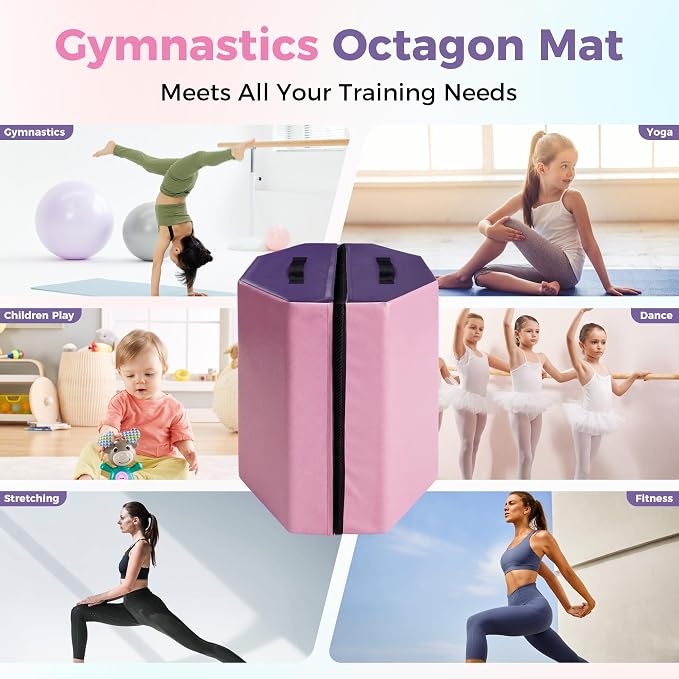Detachable Octagon Gymnastics Mat, Home Tumbling Mat, Skill Shape Tumbling Backbend Trainer Exercise Mat, with High-Density Foam & Waterproof Cover, for Gym Cheerleading, Martial Art, 17"X17"X23"