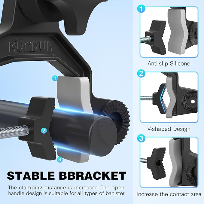 Upgraded Fishing Rod Holder with Button-Lock 360° Dual Rotation,Universal Silicone Strap & Enlarged V-Clamp Fits Round/Square Tubes,Secure Adjustable Boat Fishing Gear for All Rod