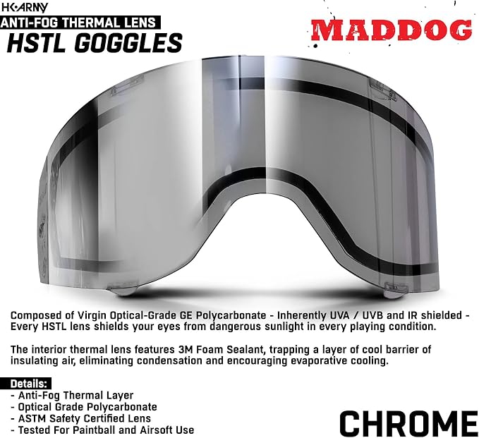 Maddog HK Army HSTL Paintball Airsoft Mask Goggle System | Replaceable Thermal Dual-Pane Anti Fog Lens | Adjustable Full-Face Safety Certified Protection