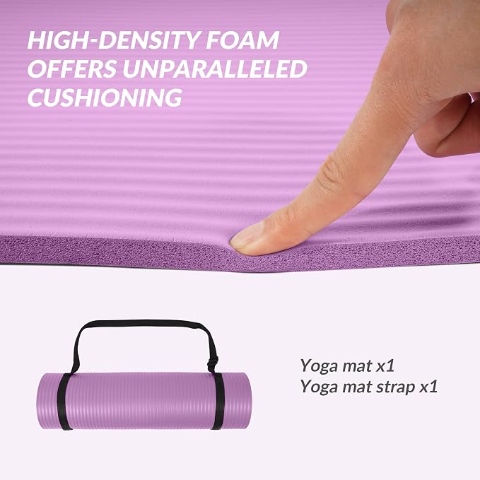 Signature Fitness Extra Thick High-Density Foam Yoga Mat – Multiple Thicknesses (1/2" & 1") / Multiple Colors – Double-Sided Non-Slip Surface – with Carrying Strap for Pilates, Yoga & Home Workouts