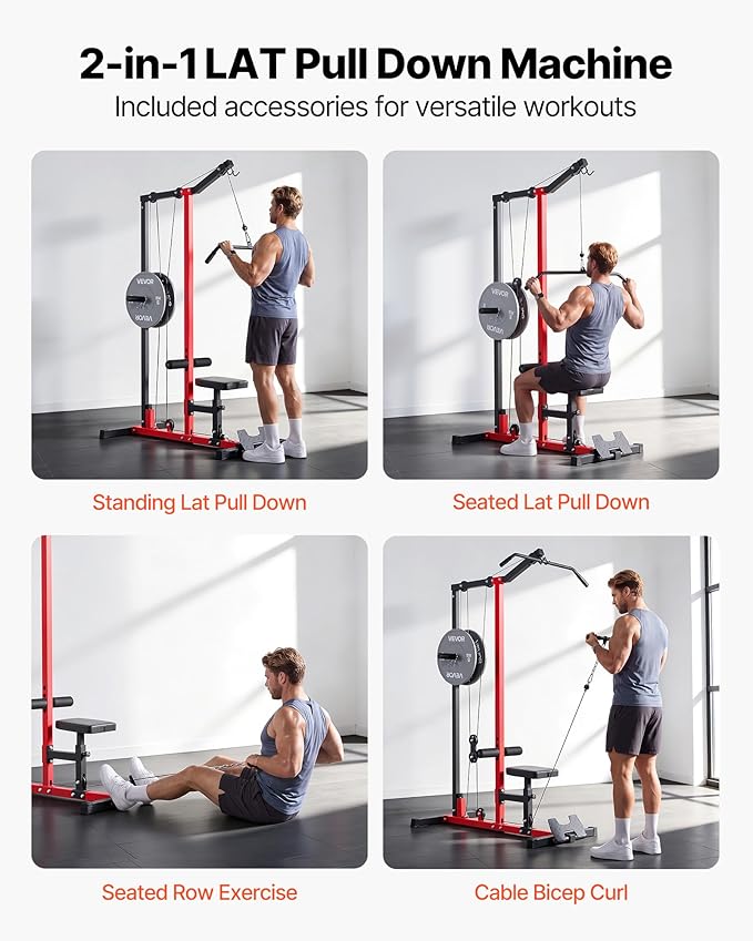 VEVOR LAT Pulldown Attachments, Cable Machine Rowing T-bar V-bar Tricep Pull Down Bar, Back Strength Training Rubber Coated Handle Grip, Bicep Curl Tricep LAT Pulldown Bar for Home Gym Fitness