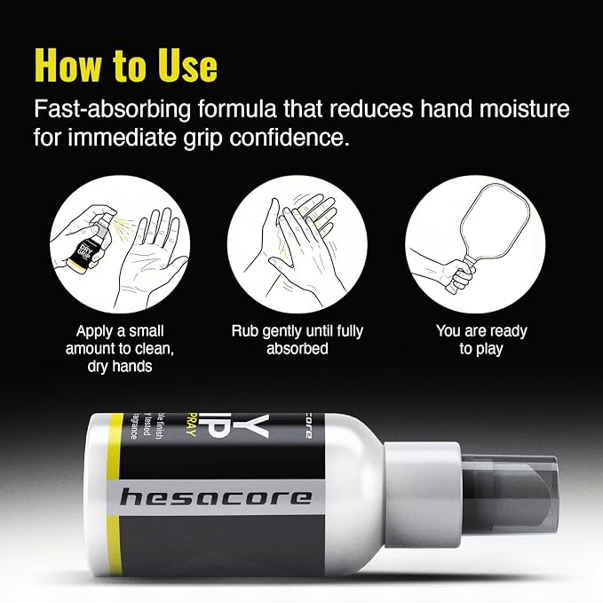 Hesacore Instant Dry Grip Spray | Fast-Drying, Non-Sticky Formula | Creates a Dry Hand Feel for Pickleball & Racquet Sports