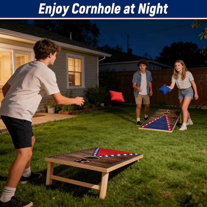 Electronic Cornhole Board Set (4x2ft) - Automatic Scoring Corn Hole Game for Adults & Kids - Infrared Sensing Wood Set with 8 Bags & Carry Case for Backyard, Party & Tailgates