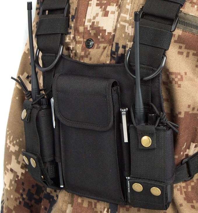 Radio Shoulder Holster Chest Harness Holder Vest Rig for Two Way Radio Chest Front Pack Pouch Walkie Talkie Case with Front Pouches for Kenwood Arcshell Retevis Baofeng UV-5R F8HP UV-82