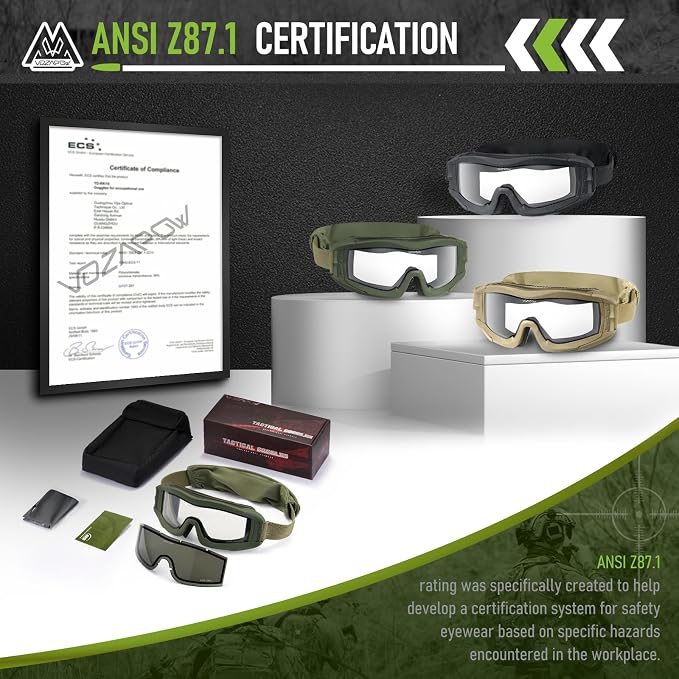 Airsoft Goggles Anti Fog with ANSI Z87.1 Certified, Safety Goggles Impact Resistant, Tactical Shooting Glasses