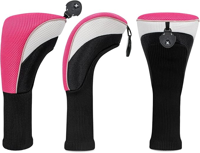 Golf Club Head Covers for Woods 3/4/5/6 Pieces Long Neck Mesh Sports Golf Club Headcovers Set with Interchangeable No. Tags 3 4 5 6 7 X Golf Accessories for Men Women