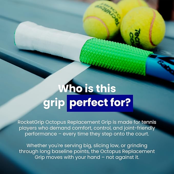 ROCKETGRIP Octopus Tennis Racket Grip with Applicator (2-Pack) – Soft Silicone Tennis Grip – Cushioned, Sweat-Resistant Tennis Equipment – Vibration Dampening Tennis Accessories (Red)