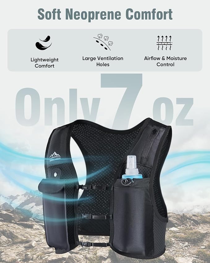 Zelvot Running Vest for Women Men, Adjustable Running Phone Holder Vest, USA Original Patent, Running Hydration Vest with 500ml Soft Flask, Reflective Running Backpack for Hiking Cycling