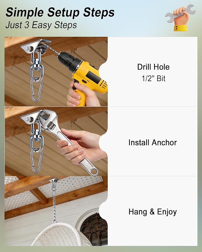 Yose Porch Swing Hanging Kit Heavy Duty 1000lbs Stainless Steel, Easy to Install Swing Hardware with Ceiling Hooks and Hammock Hooks, Complete Swing Set Accessories for Indoor Outdoor Patio Garage