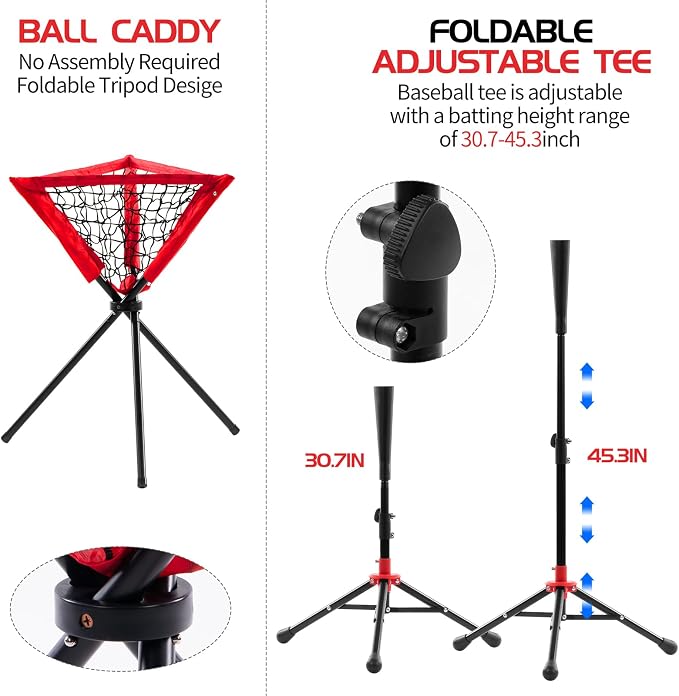 ZONLOLO 6x6ft Portable Baseball & Softball Net for Hitting，Pitching and Throwing, with Sturdy Bow Frame,Battting Tee,Ball Caddy and 2 Strike Zones, Perfect Pitching net for Kids!