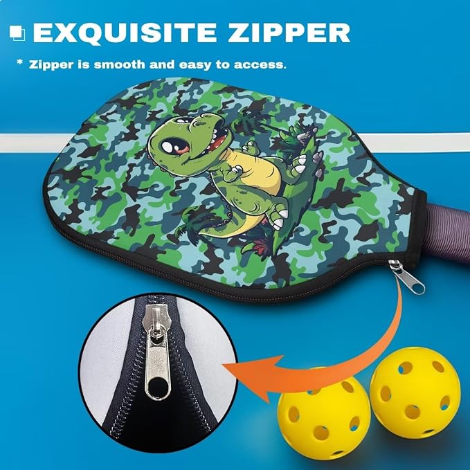 Dinosaur 4 Pack Pickleball Paddle Covers 8.7 X 11.4 Inch Neoprene Pickleball Racket Sleeve Zippered Pickleball Paddle Case Universal Pickleball Racket Cover for All People