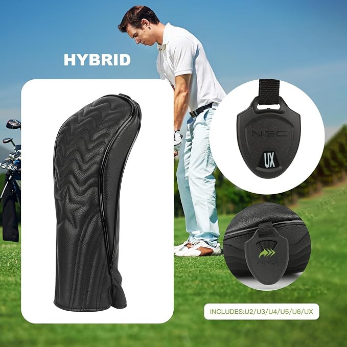 4pcs or 1pc Golf Club Head Covers for Woods, Driver, Fairway, Hybrid – Premium PU Leather with Interchangeable Tags & Magnetic Blade and Mallet Putter Covers