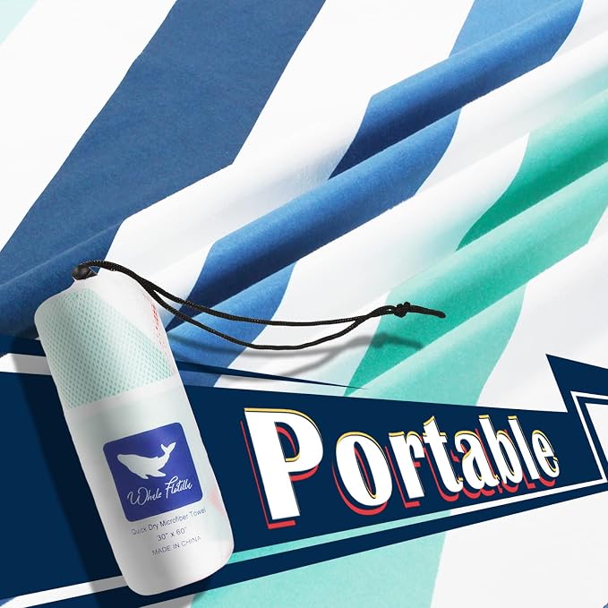 Whale Flotilla Large Quick Dry Beach Towel (30"x60"), Microfiber Sand-Free Beach Towels, Super Absorbent Compact Pool Travel Accessories, Aqua