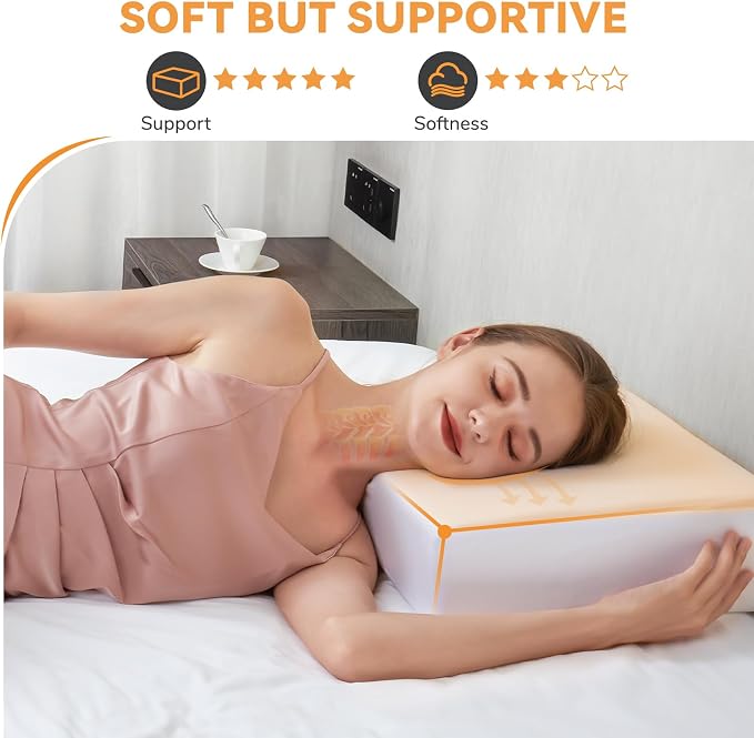 TOPPURE Cube Memory Foam Pillow for Side Sleepers, Xtra Thick 6“ inch Side Sleeping Pillow for Neck and Shoulder Pain Relief, Washable Pillowcase Including, (White, 6"x14"x14")