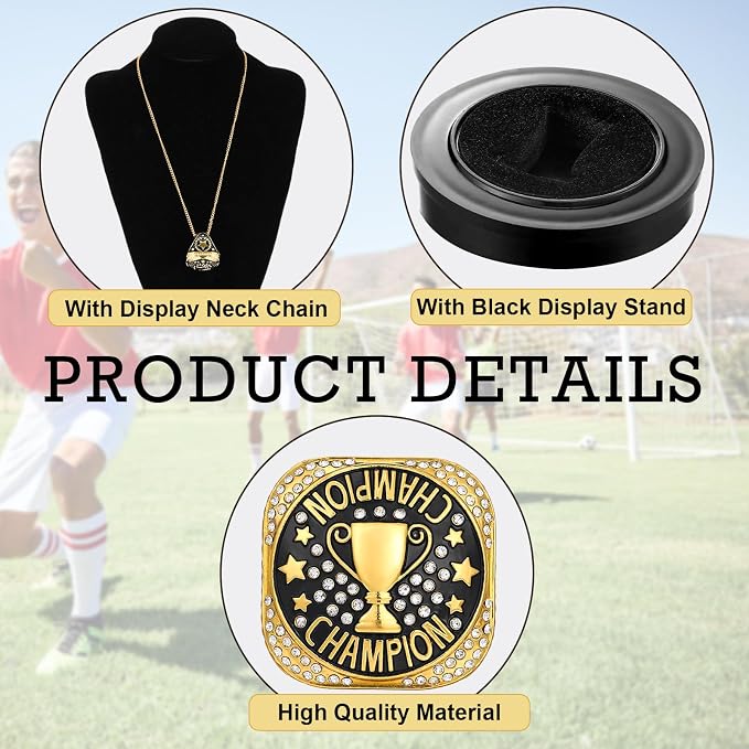 Highergo 1 PC Champion Mvp Rings Baseball Soccer Basketball Volleyball Football Softball Trophy Ring with Display Stand and Neck Chain Size 11 for Winner Tournament Award Gift(Baseball)