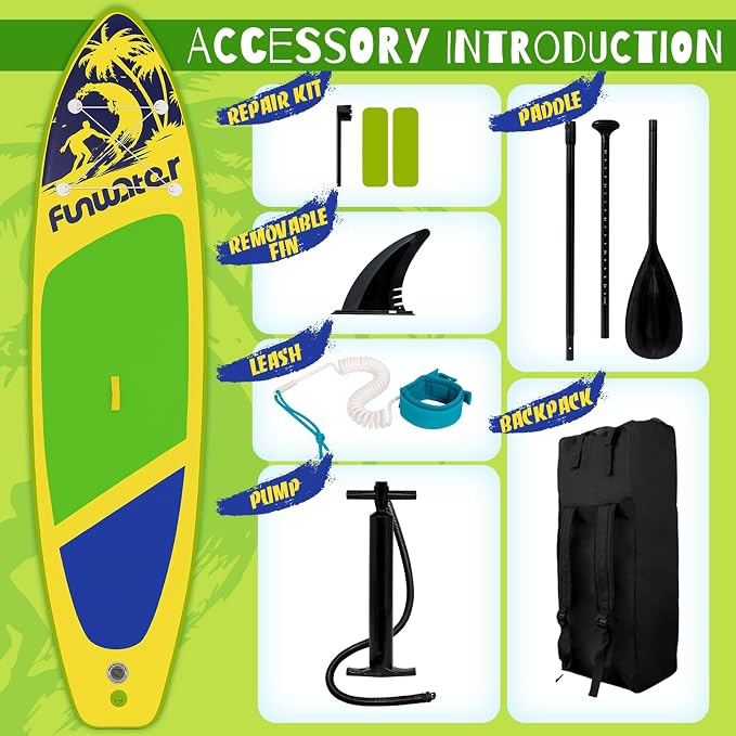FunWater Inflatable Stand Up Paddle Board with Premium SUP Paddleboard Accessories, Anti-Slip EVA Deck, 11'6''/11'/10'6'' Paddle Boards for Adults & Youth of All Skill Levels
