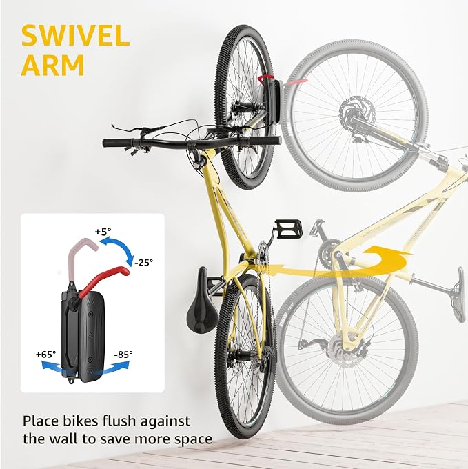 monTEK Swivel Bike Wall Mount, Bike Hangers for Garage, Wall Mount Bike Rack, 66 lbs, Red & Enhanced Bike Storage Rack, Adjustable 4-Bike and 2-Helmet Hangers for Indoor Bike Storage, 265 lbs