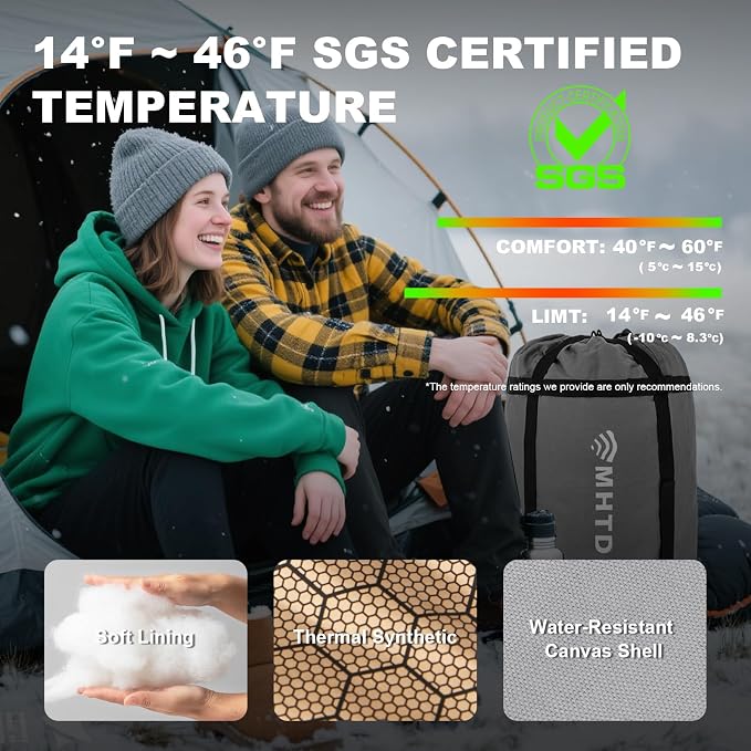 Double Sleeping Bag for Adults All Season 0 Degrees Heavy Duty Two Person Sleeping Bag for Camping Cotton Canvas YKK Zipper Portable
