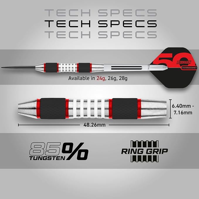 RED DRAGON Axis Professional Darts Set - 85% Tungsten Darts with Flights, Shafts & Wallet, Soft Tip 18g and Steel Tip 24g - 28g