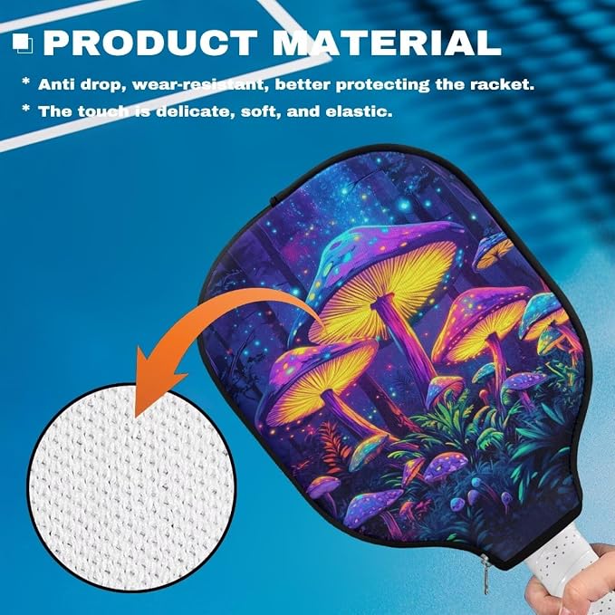 Mushroom Paddle Cover Floral Pack of 1 Pickleball Racket Sleeve Universal Size Case 8.7 X 11.4 Inch Pickleball Paddle Covers Only Elastic Pickleball Accessory Protection for Women Men