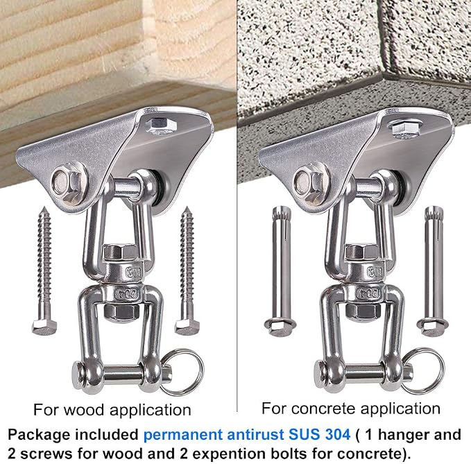BeneLabel Stainless Steel Swing Hangers 360° Swivel Ceiling Mount for Swing 1000LB Capacity Hardware Bracket Hammock Hanging Kit for Yoga, Punching Bag, Sandbag, Hanging Chair