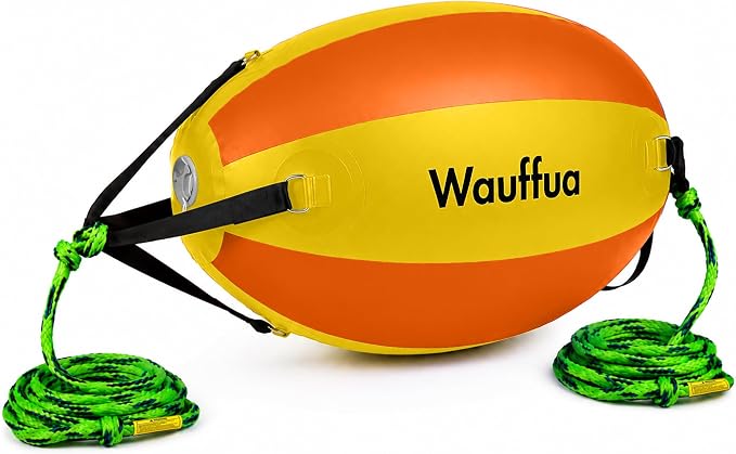 Towable Tube Rope Booster Ball, Tow Rope for Boat Tubing, 2 x 60 ft Rope for Lift and Visibility with 4100lb Break Strength for Boating, Water Sports