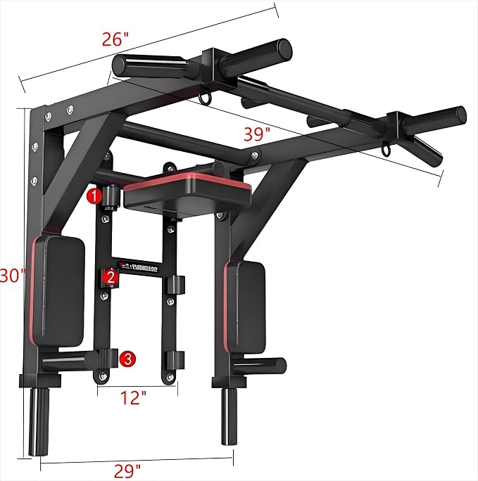 HAKENO Multifunctional Wall Mounted Pull Up Bar/Chin Up bar,Dip Station for Indoor Home Gym Workout,Power Tower Set Gym Equipment 800LBS