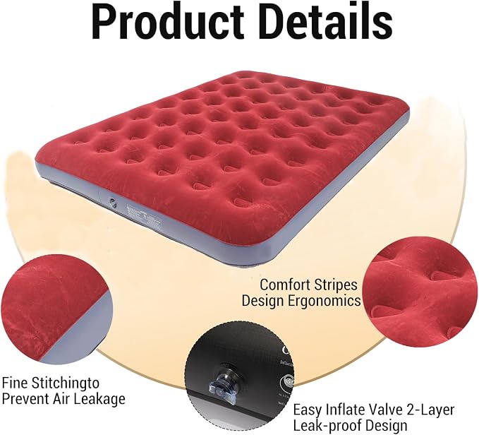 Onirii Queen Size Double Camping Air Mattress Bed with Air Pump | 80"x 60"Thickened Portable Inflatable Mattress Blow Up Air Mattress,Travel Sleeping Bed Pad for Camping Home Hiking