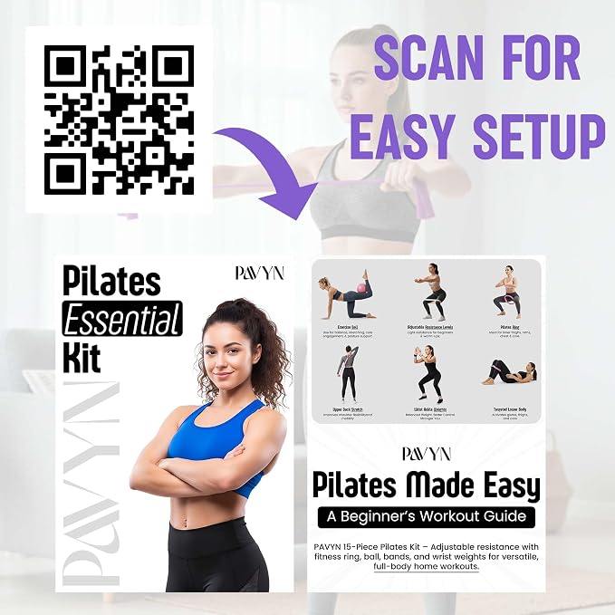 Pilates Kit for Women – 16 Pcs Home Pilates Equipment Set with Magic Circle Ring, Ball, 5 Resistance Bands, Yoga Strap, Ankle Weights, Grip Socks & More | Pilates Starter Kit