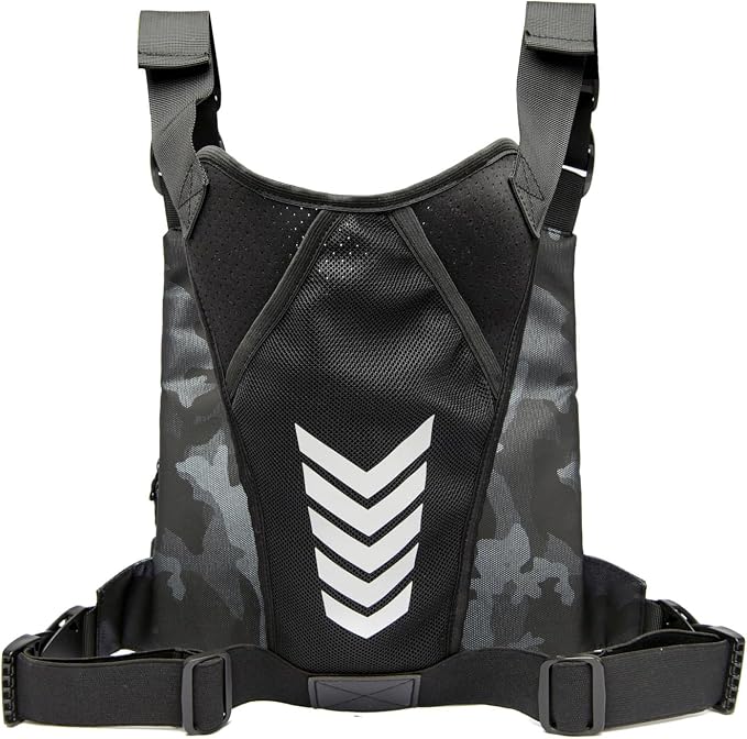 Criuage Outdoor Chest Bag for Men, Lightweight Adjustable Running Vest, Water Resistant EDC Chest Pack with Water Bottle Pocket, Breathable Back Pad for Hiking Cycling Fishing Travel (Camo)