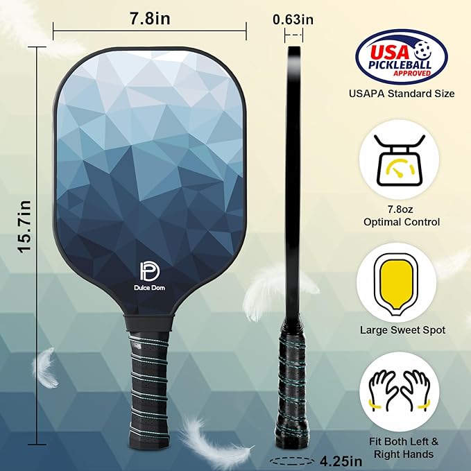 Dulce DOM Pickleball Paddles Set of 2/4 - USAPA Approved, 4 Indoor Outdoor Pickleball Balls, Fiberglass Surface Paddle Racket with Cover Bag, Ideal Training Equipment Gift for Men & Women