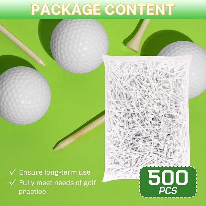 Bamboo Golf Tees 1000/500 PCS 2-3/4 & 3-1/4 inch Length | Professional Natural Bamboo Golf Tees, Durable and Low Friction