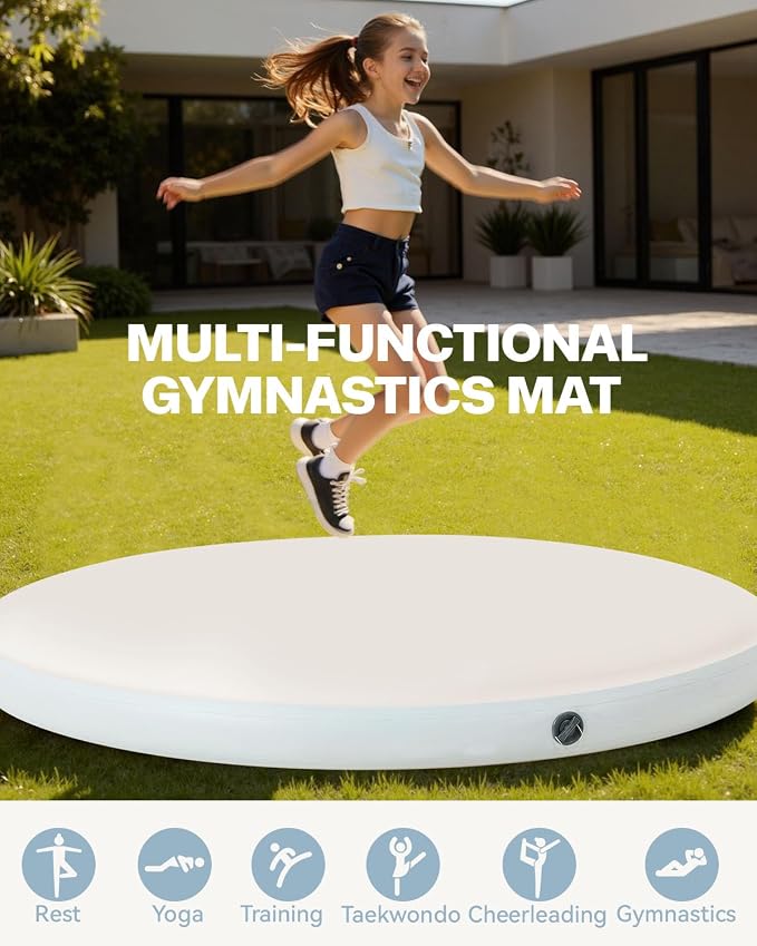 Inflatable Gymnastics Air Spot Mat, Tumbling Mat Tumble Air Spot - Gymnastics Training Springboard - Round Inflatable Springboard with Pump for Yoga Training Cheerleading Home Use
