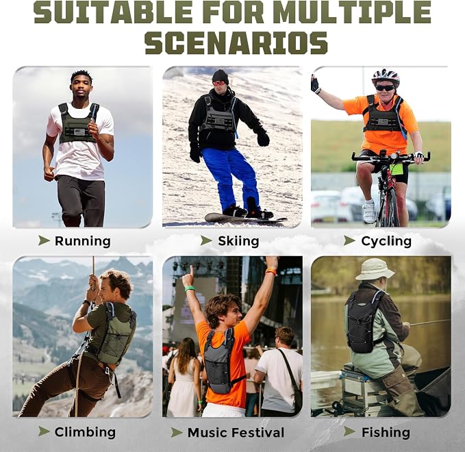 Running Hydration Vest with 2L Water Bladder， Lightweight Adjustable Hydration EDC Chest Pack for Men and Women, Water Backpack for Hiking, Cycling