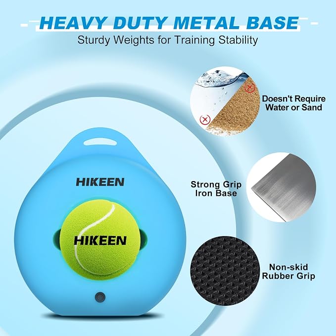 Hikeen Premium Tennis Trainer Rebound with Metal Base,Portable Solo Tennis Trainer Set with 3 Highly Elastic String Balls,Tennis Practice Equipment for Adult Kids an Beginners