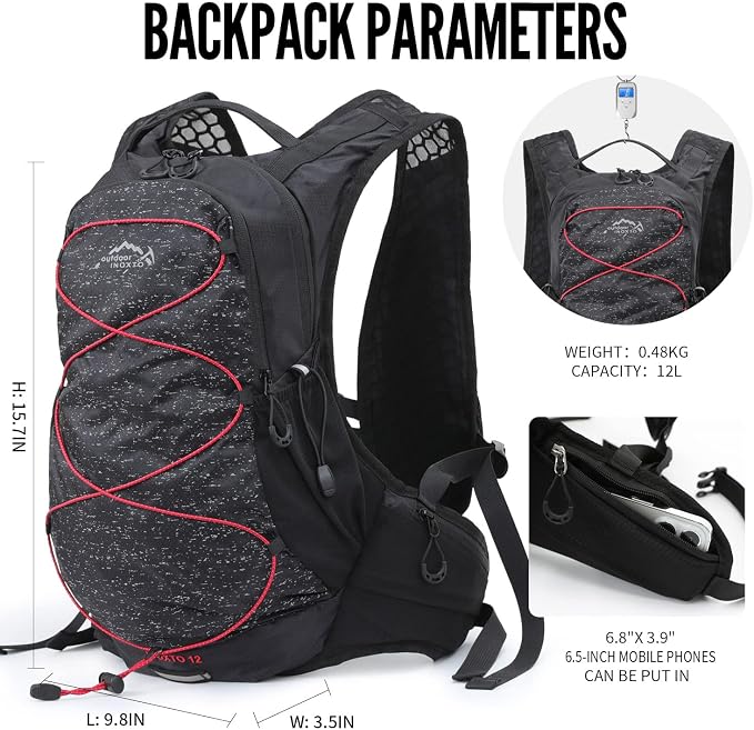 IX INOXTO Hydration Pack Backpack, Lightweight Water Backpack with 2L Hydration Bladder Daypack for Men Women,Running Hydration Vest for Trail Running Hiking Cycling Race Climbing